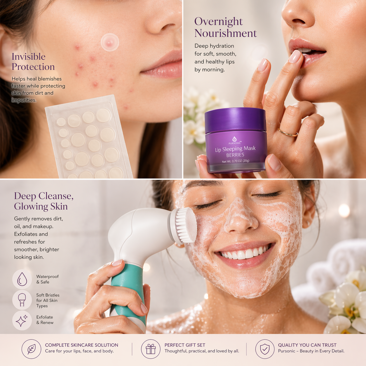 Pursonic Ultimate Skincare Bundle – Complete 3-Piece Beauty Set