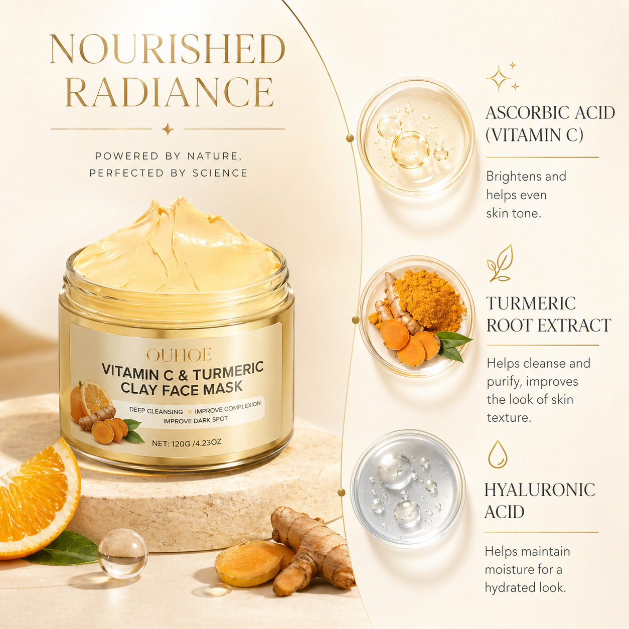 OUHOE Vitamin C & Turmeric Clay Face Mask